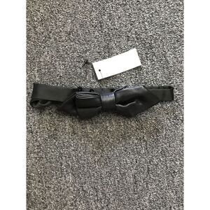 NEW Black Faux Leather Bow Tie Adults Men Women Adjust Satin Strap